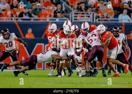 27. SEPTEMBER 2024: Miami Hurricanes und Virginia Tech im Hard Rock Stadium, Miami Gardens, Florida, Foto: Chris Arjoon/American Presswire Stockfoto