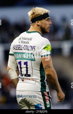 Newcastle, Gbr. September 2024. Ollie Hassell-Collins von Leicester Tigers sieht beim Gallagher Premiership-Spiel zwischen den Newcastle Falcons und Leicester Tigers im Kingston Park, Newcastle am Samstag, den 5. Oktober 2024. (Foto: Chris Lishman | MI News) Credit: MI News & Sport /Alamy Live News Stockfoto