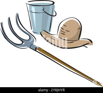 Metall- und Gummigartenwerkzeuge zur Unkrautbewässerung Trimmen von Pflanzen isolierte Vektorillustration Stock Vektor