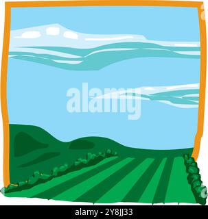 Bauernhofszene Sommer ländliche Landschaft Satz horizontaler Banner mit Panoramablick auf Weizenlandschaften Vektor-Illustration Stock Vektor