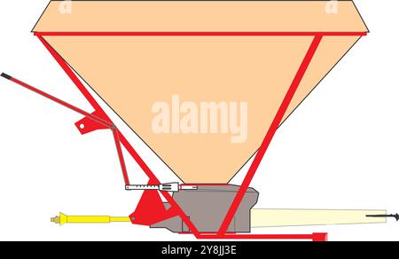 Düngemittelstreuer schleppen hinter Vektor-Zeichentrickfilm-Illustration isoliert auf einem weißen Hintergrund. Stock Vektor