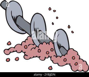 Winzer in der Arbeit einheitlich knusprige Trauben auf industriellem Stampfer vor dem Hintergrund der Weinkellerei Vektor-Design-Illustration Stock Vektor