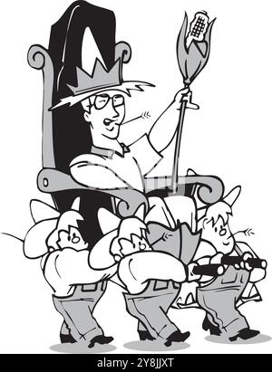 Zeichentrickfiguren Illustration von Bauern, die einen Stuhl tragen, auf dem der Königsbauer sitzt Stock Vektor