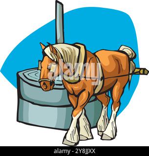 Alter Mühlstein mit Pferd. Handmühlsteine für Korn mit Griffhalter Vektor Design Illustration Stock Vektor