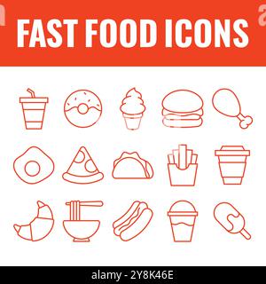 Fastfood-Symbole eingestellt. Vektorsymbole für Fast Food-Linien. Junk Fast Food Icons Vektor Stock Vektor