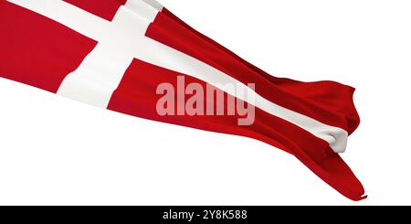 3D-Rendern einer Dänemark-Flagge auf weißem Hintergrund Stockfoto