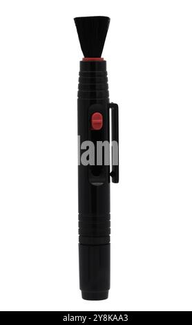 Linsenstift und -Bürste zur Reinigung von Kamera und Objektiv isoliert auf weißem Hintergrund Stockfoto