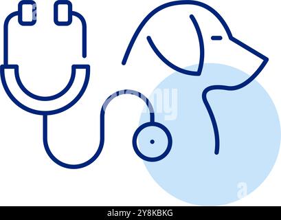 Hund und Stethoskop. Tierklinik, Tiermedizin. Pixel Perfect Vektor-Symbol Stock Vektor