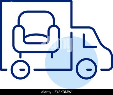 Fahrender Lkw mit Sofa. Lieferung und Vermietung von Möbeln. Pixel Perfect Vektor-Symbol Stock Vektor