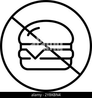 Hamburger gekreuztes Schild. Essen ist nicht erlaubt, Ernährungseinschränkungen oder das Vermeiden von Fast Food. Symbol für Pixelperfekte, bearbeitbare Kontur Stock Vektor