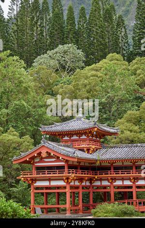 Nahaufnahme des Byodo-in-Tempels auf Hawaii Stockfoto