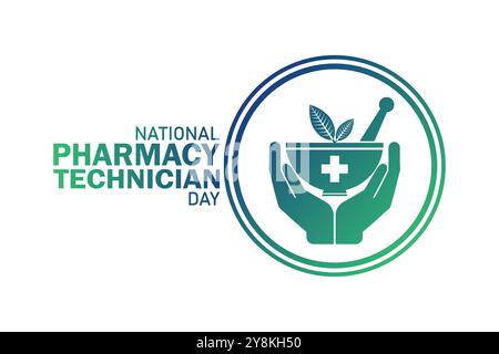Hintergrundbild zum Tag der nationalen Apotheke mit Formen und Typografie, Banner, Karte, Poster, Vorlage. National Pharmacy Technician Day, Hintergrund Stock Vektor