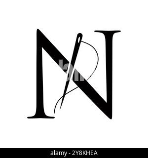 Tailor Logo auf Letter N Concept mit Nadel- und Gewindesymbol. Fabric-Schild Stock Vektor