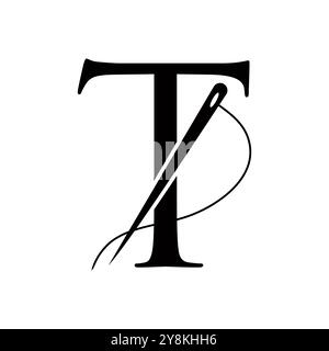 Tailor Logo auf Letter T Concept mit Nadel- und Gewindesymbol. Fabric-Schild Stock Vektor