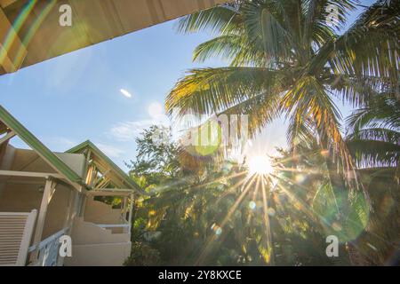 Sonnenuntergang am Strand auf Mauritius. Diese wunderschönen Sonnenuntergänge an solchen Traumstränden finden Sie nur hier Stockfoto