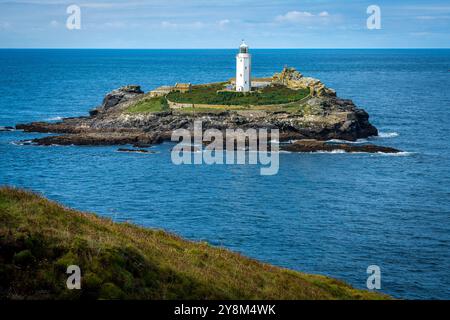 Godrevy Godrevy Leuchtturm auf der Insel in der Bucht von St Ives, Cornwall Stockfoto