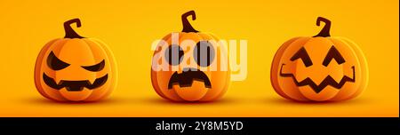 Set Halloween Kürbisse, lustige Gesichter. Vektorabbildung Stock Vektor