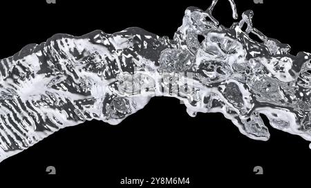 Silberfluss auf schwarzem BG 3D-Rendering Stockfoto