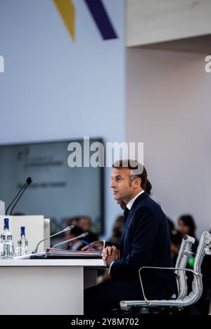 FRANKREICH-FRANKOPHONIE-POLITIK-GIPFEL-DIPLOMATIE Präsident der Französischen Republik Emmanuel Macron am zweiten und letzten Tag des Frankophonie-Gipfels im Grand Palais. Paris, 5. Oktober 2024. PARIS ILE-DE-FRANCE FRANKREICH URHEBERRECHT: XANDREAXSAVORANIXNERIX FRANCE-FRANCOPHONIE-POLITICS-TOP ASAVORANINERI-7 Stockfoto