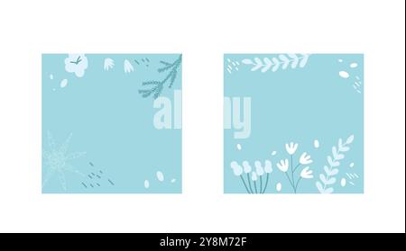 Winterkarten-Vorlagen-Set. Beiträge in sozialen Medien. Vektor handgezeichnete Sammlung Illustration. Stock Vektor