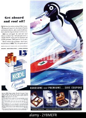 1936 Kool Menthol Zigarettenwerbung - Pinguin an Bord Stockfoto