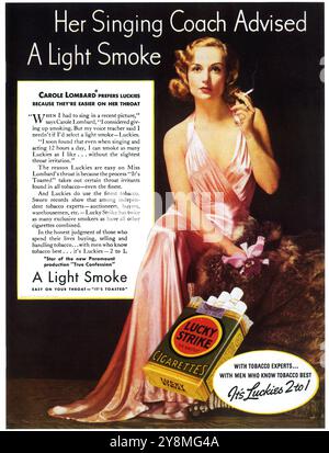 1937 Lucky Strike Zigarettenwerbung mit Carole Lombard Stockfoto