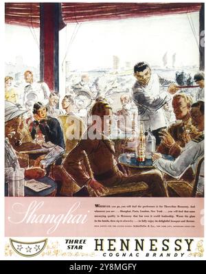 1934 Hennessy Cognac Brandy Ad - Shanghai China Military Club Stockfoto