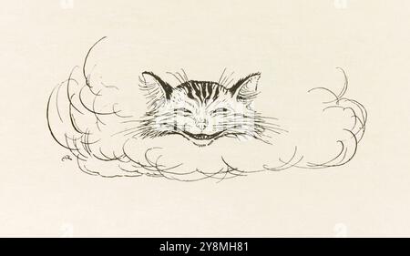 Die Cheshire Cat Illustration aus Alice's Adventures in Wonderland von Lewis Carroll (1832–1898), ein Kunstwerk von Arthur Rackham (1867–1939), das die Cheshire Cat nur als Kopf zeigt, der in der Luft schwimmt. Foto aus einer ersten Ausgabe von 1907 mit Rackhams Illustrationen, veröffentlicht von William Heinemann, London und Doubleday, Page & Co, New York. Foto: AF Fotografie / Private Collection Stockfoto