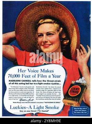 1937 Lucky Strike Zigaretten Werbung mit Madeleine Carroll Stockfoto