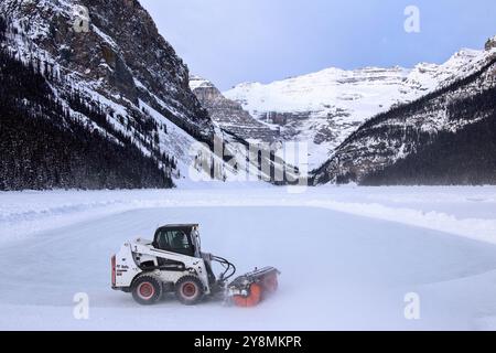 Eisbahn Lake Louise Chateau Winter Alberta Kanada Stockfoto