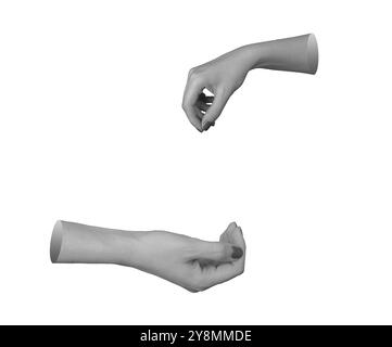 Hand bietet Hilfe an, Handgeste für wohltätige Zwecke öffnen. Frau, die Unterstützung gibt und empfängt, isoliert auf weißem Hintergrund. Ausgestreckte Arme, bedürftig, Arm, h Stockfoto