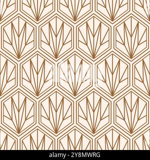 Hintergrund mit Art déco-Muster. Vintage ArtDeco geometrisches Dreieck-Zellenmuster mit goldenen Linien auf weißem Hintergrund. Stock Vektor