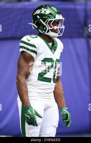 London, Großbritannien. Oktober 2024. Breece Hall der New York Jets während des 5. Woche Matches New York Jets gegen Minnesota Vikings im Tottenham Hotspur Stadium, London, Vereinigtes Königreich, 6. Oktober 2024 (Foto: Craig Thomas/News Images) in London, Vereinigtes Königreich am 10.06.2024. (Foto: Craig Thomas/News Images/SIPA USA) Credit: SIPA USA/Alamy Live News Stockfoto