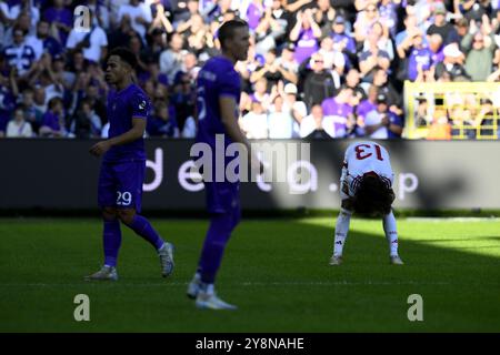 Brüssel, Belgien Oktober 2024. Marlon Fossey reagiert auf ein Fußballspiel zwischen RSC Anderlecht und Standard de Lüttich am Sonntag, den 6. Oktober 2024 in Brüssel, am 10. Tag der Saison 2024-2025 der ersten Liga der „Jupiler Pro League“ der belgischen Meisterschaft. BELGA FOTO JOHN THYS Credit: Belga News Agency/Alamy Live News Stockfoto