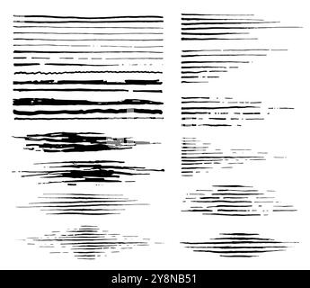 Hand gezeichnet alte schwarze Pinsel Striche Vektor-Set, Flecken für Hintergründe. Einfarbige Design Elements Kollektion. Einfarbige Schwarzweiß-Hand-dra Stock Vektor