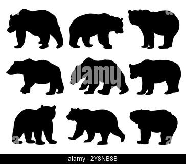 Bär Vektor Silhouette Set, brauner Grizzlybär und Eisbär Silhouette Pack Stock Vektor