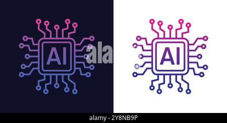 Chip-Design der KI-Technologie. Symbol Für Künstliche Intelligenz, Logo Für Futuristische Prozessorchips, Design Für Technische Chips. Vektorabbildung. Stock Vektor