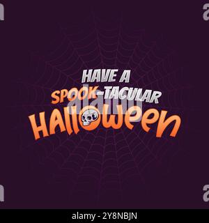 Habe ein SPRICHWÖRTLICHES Halloween Text Design, Schädel, Kobolde, quadratisches Banner Design auf dunkelviolettem Hintergrund. Vektorabbildung. Stock Vektor