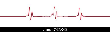 Rote Linienzeichnung des Herzpulses, Herzschlagkardiogramms. Herzrhythmus-kontinuierliche Vektordarstellung. Eine Linie Herzschlag beim Zeichnen. Stock Vektor