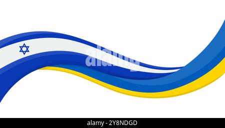 Gewelltes Bandbanner der ukrainischen Nationalflagge mit der israelischen Nationalflagge. Symbol für Einheit und Zusammenarbeit. Logo für gemeinnützige Veranstaltungen, NGO, Sportmannschaften Stock Vektor