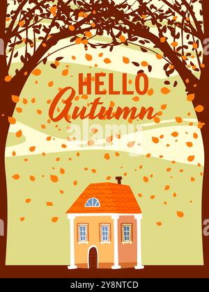 Hallo Herbstposter, altes Wohnhaus Stock Vektor
