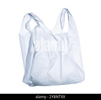Kunststofftragetasche auf weißem Hintergrund Stockfoto