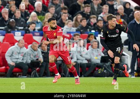 Liverpool, Großbritannien. Oktober 2024. Liverpool Stürmer Mohamed Salah (11) während des Spiels Liverpool FC gegen Bologna FC UEFA Champions League Runde 1 in Anfield, Liverpool, England, Großbritannien am 2. Oktober 2024 Credit: Every Second Media/Alamy Live News Stockfoto