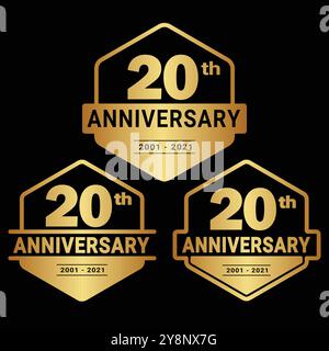Logotype für 20-jähriges Jubiläum. Logo-Kollektion zum 20. Geburtstag. Set aus Designvorlage zum Jubiläum. Vektor und Illustration. Stock Vektor