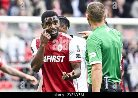 Antwerpen, Belgien. Oktober 2024. Der Antwerpener Gyrano Kerk reagiert auf ein Fußballspiel zwischen Royal Antwerp FC und Cercle Brugge am Sonntag, den 6. Oktober 2024 in Antwerpen, am 10. Tag der Saison 2024-2025 der ersten Liga der „Jupiler Pro League“ der belgischen Meisterschaft. BELGA FOTO TOM GOYVAERTS Credit: Belga Nachrichtenagentur/Alamy Live News Stockfoto