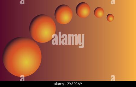 Ein lebendiger und dynamischer abstrakter Hintergrund mit orangefarbenen Kugeln, die in einem bogenförmigen Muster auf einem verlaufenden Hintergrund angeordnet sind. Perfekt für Websites, Prese Stock Vektor