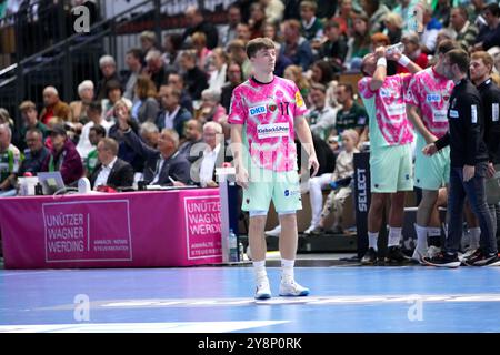 Wetzlar, Deutschland. Oktober 2024. Wetzlar, 6. Oktober 2024: Nils Lichtlein ( 17 Berlin) während des Liqui Moly Handball-Bundesliga-Spiels zwischen HSG Wetzlar und Füchse Berlin in der Buderus-Arena in Wetzlar. (Julia Kneissl/SPP) Credit: SPP Sport Press Photo. /Alamy Live News Stockfoto