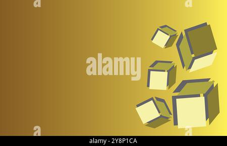 Ein verspielter und dynamischer abstrakter Hintergrund mit bunten Würfeln, die auf einem gelben Verlauf schweben. Perfekt für Websites, Präsentationen und Grafiken Stock Vektor