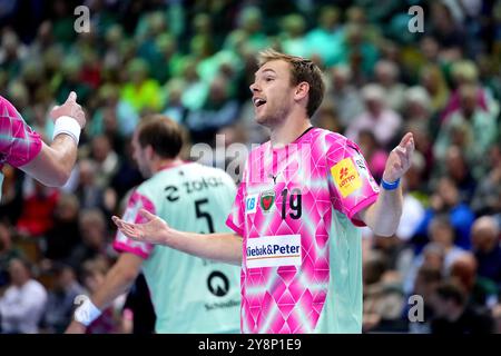 Wetzlar, Deutschland. Oktober 2024. Wetzlar, 6. Oktober 2024: Mathias Gidsel ( 19 Berlin) während des Liqui Moly Handball-Bundesliga-Spiels zwischen HSG Wetzlar und Füchse Berlin in der Buderus-Arena in Wetzlar. (Julia Kneissl/SPP) Credit: SPP Sport Press Photo. /Alamy Live News Stockfoto