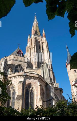 Belgien, Flandern, Brügge, Onze-Lieve Vrouwekerk, Kirche unserer Lieben Frau, Turm Stockfoto